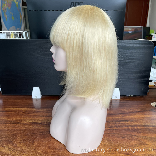 Wholesale Straight 613 blonde remi human hair wigs blond bang, blonde bob 613 lace front wig,150% density bob wigs human hair